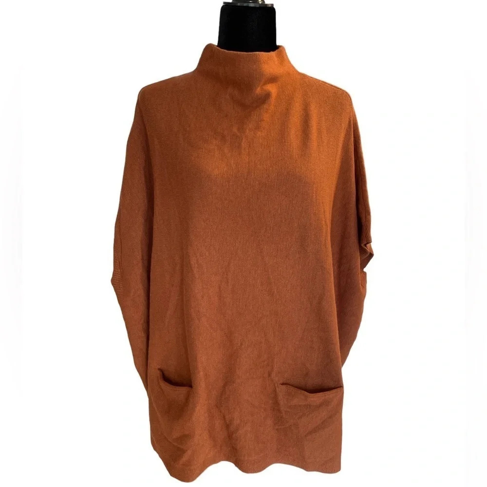 Moth Anthropologie Women's Pullover Rust Poncho Sweater Medium